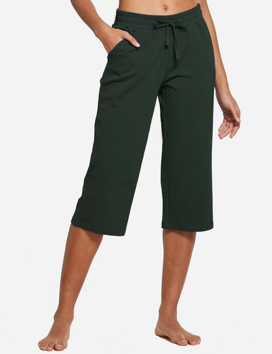 Cheap Evergreen Cotton Cropped Pants Women Capris