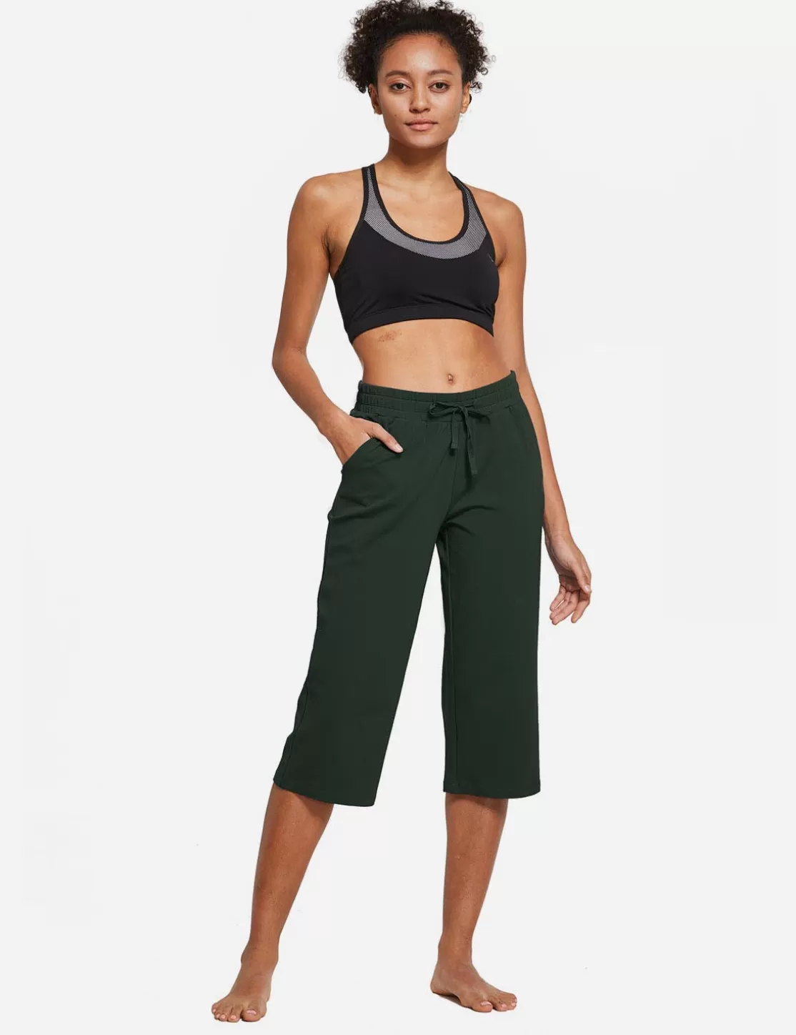 Cheap Evergreen Cotton Cropped Pants Women Capris