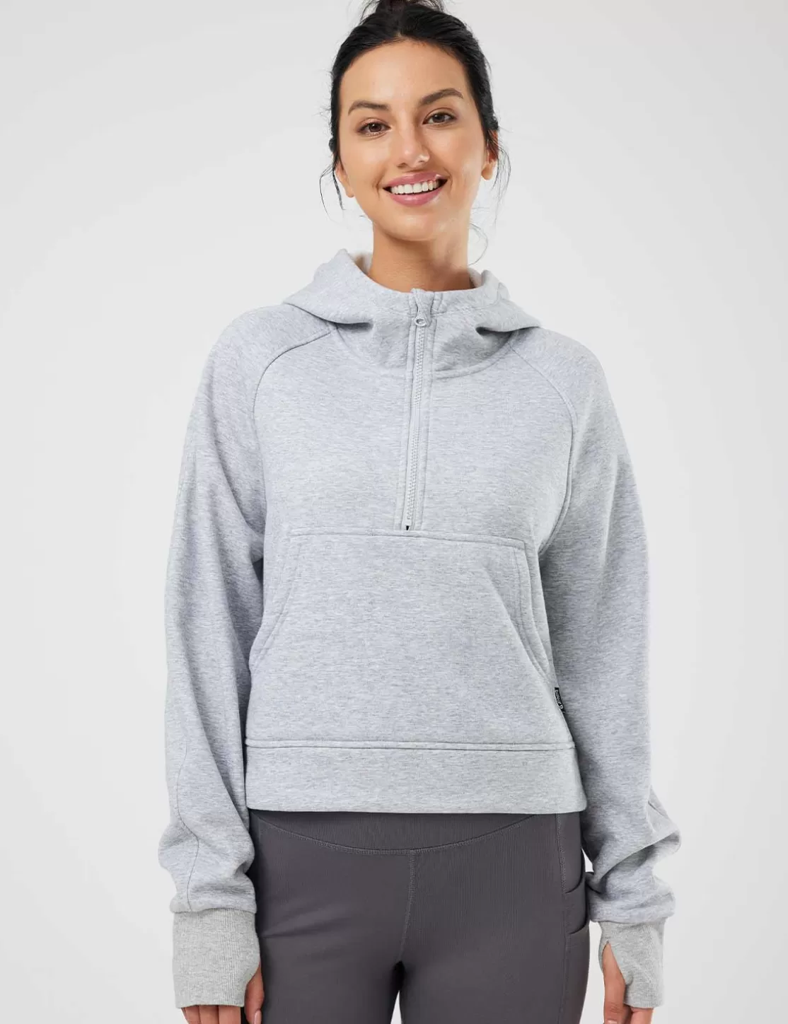 Cheap Evergreen Cotton Half-Zip Pullover Women Fleece-Lined