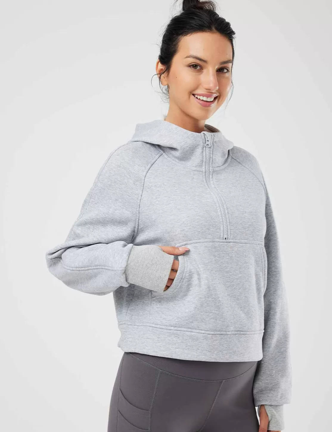 Cheap Evergreen Cotton Half-Zip Pullover Women Fleece-Lined