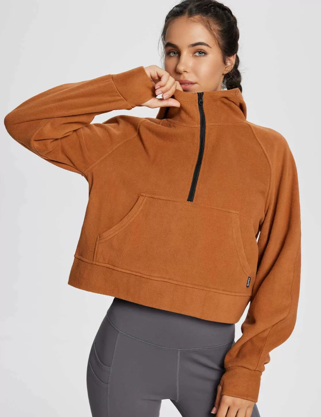 Store Thermal Hooded Cropped Pullover Women Fleece-Lined