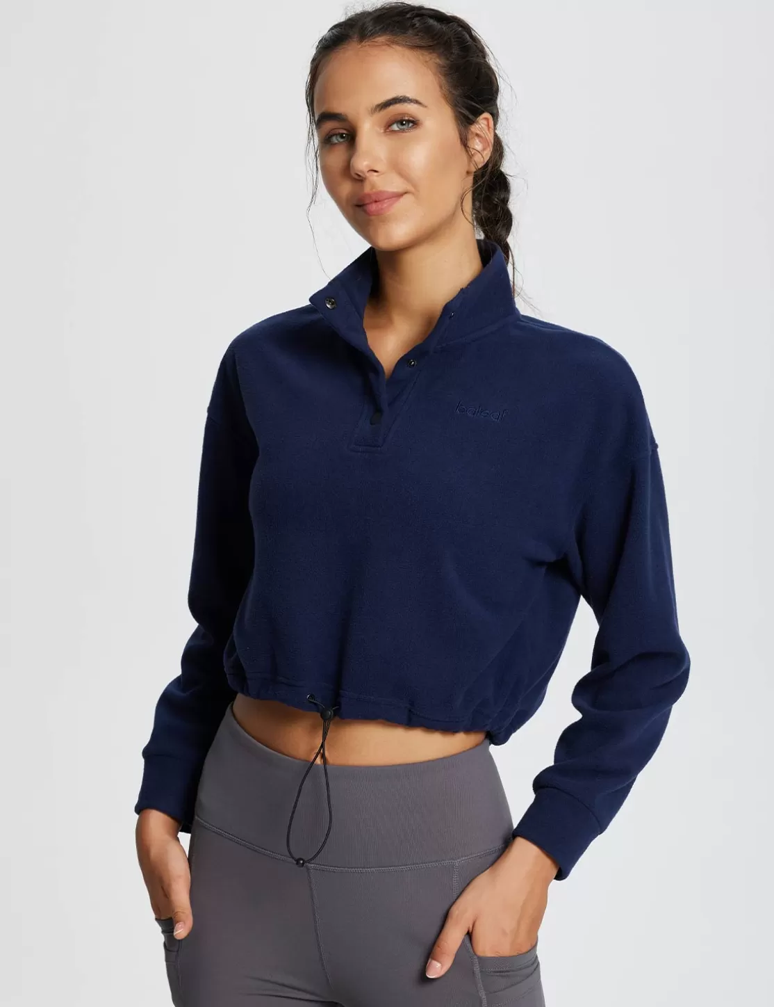 New Turtleneck Long-Sleeve Crop Pullover Women Fleece-Lined